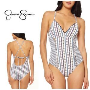 New. Jessica Simpson Moroccan Stripe Printed One-Piece Swimsuit. Retails $98